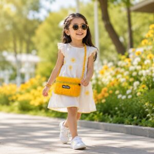 Yellow Teddy Kids Sling Bag with cute plush teddy bear design for boys and girls