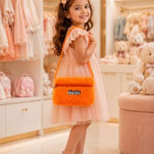 Kids faux fur party sling bag with soft plush finish and adjustable shoulder strap