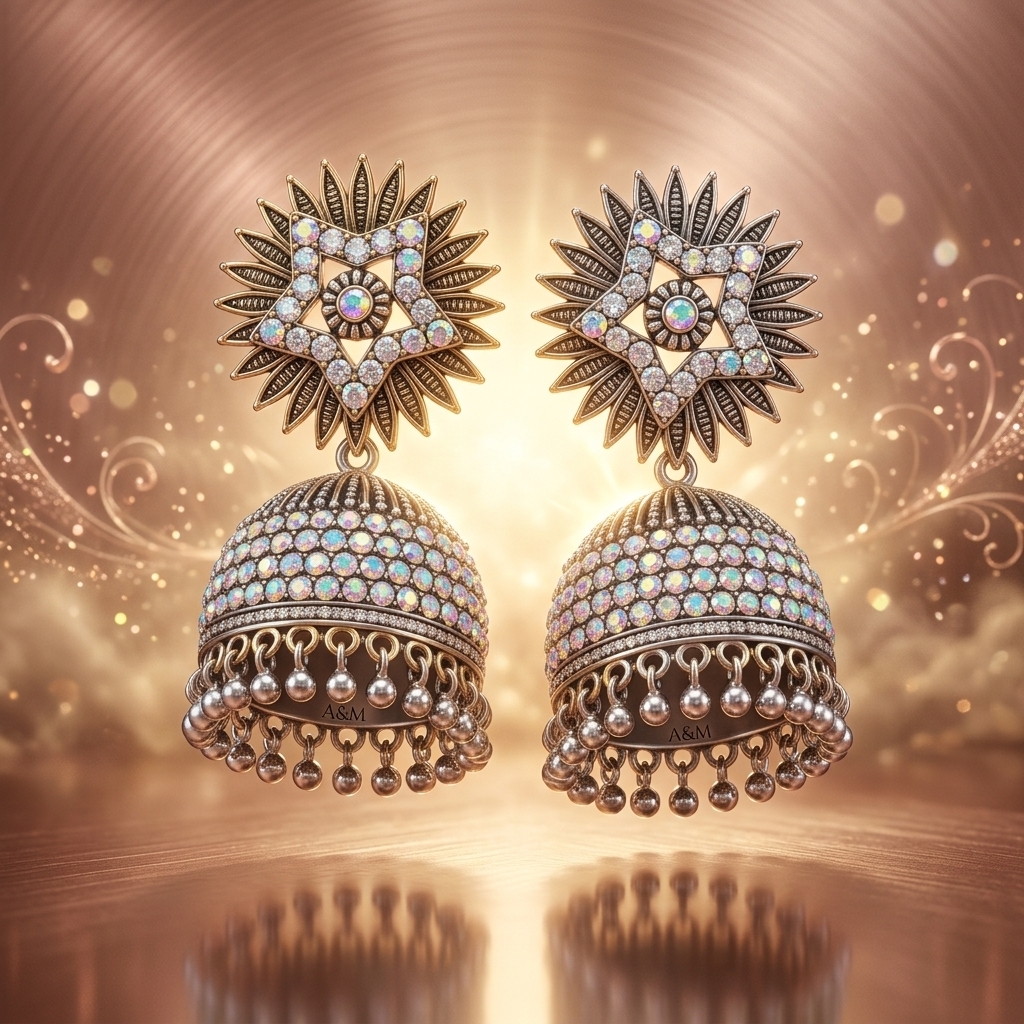 Crystal Starburst Jhumka Earrings - Image 2