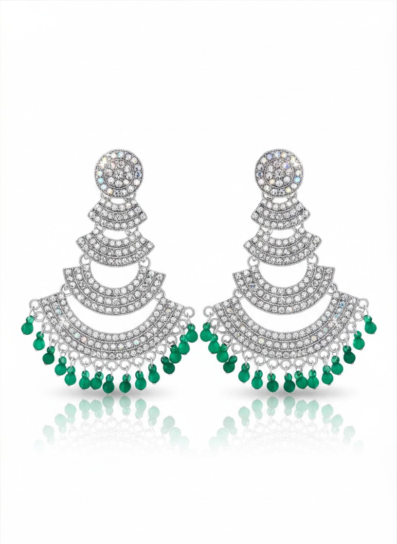 Emerald Glow Crystal Chandbali Earrings - Image 3