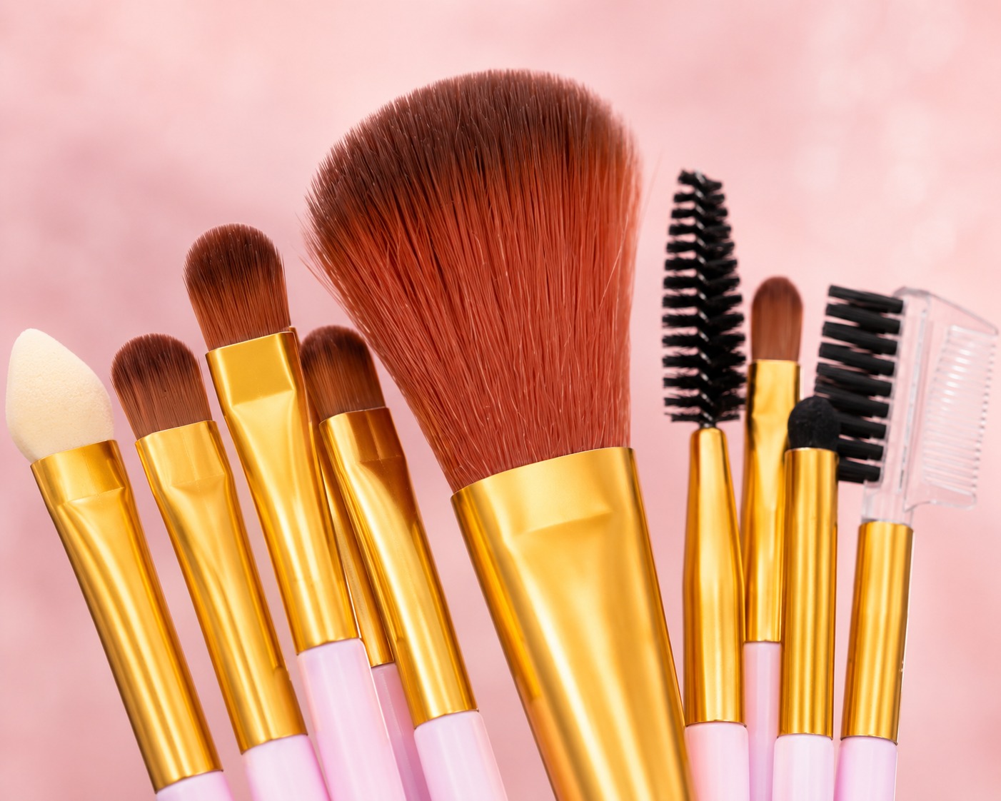 9 Pcs Premium Professional Makeup Brush Set – Pink & Gold Cosmetic Brushes - Image 2
