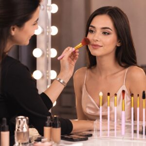 9 Pieces Premium Pink and Gold Professional Makeup Brush Set with Soft Synthetic Bristles