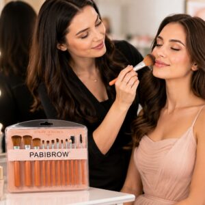 LuxeGlow Pro 9-Piece Pink & Gold Professional Makeup Brush Set with Soft Synthetic Bristles