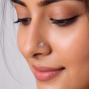 Silver Blossom Floral Nose Pin for Women