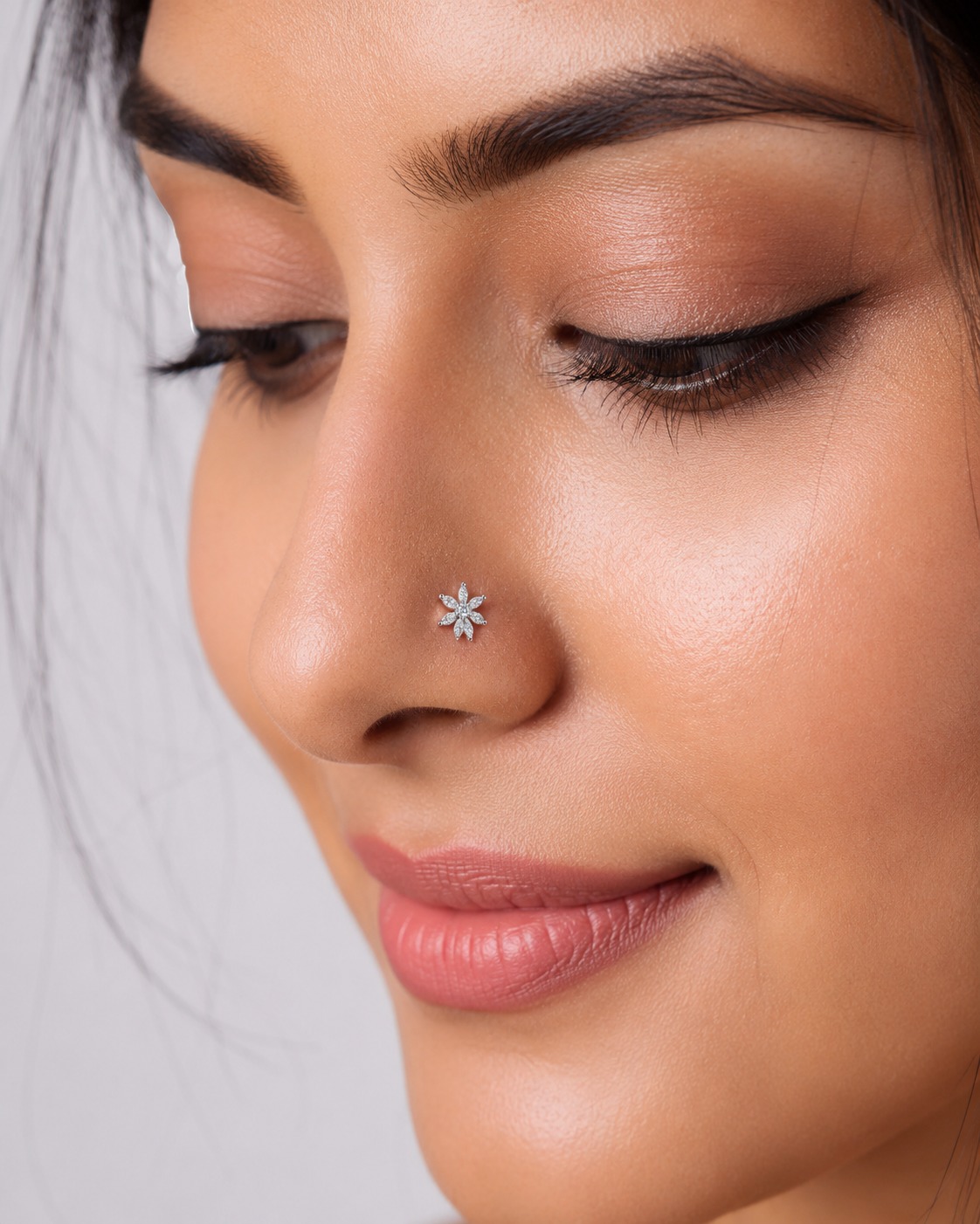 Silver Blossom Floral Nose Pin for Women