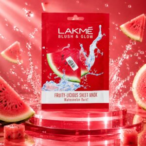 Lakmé Blush & Glow Fruity-Licious Watermelon Burst sheet mask with hydrating serum for fresh and glowing skin.hydrated skin.