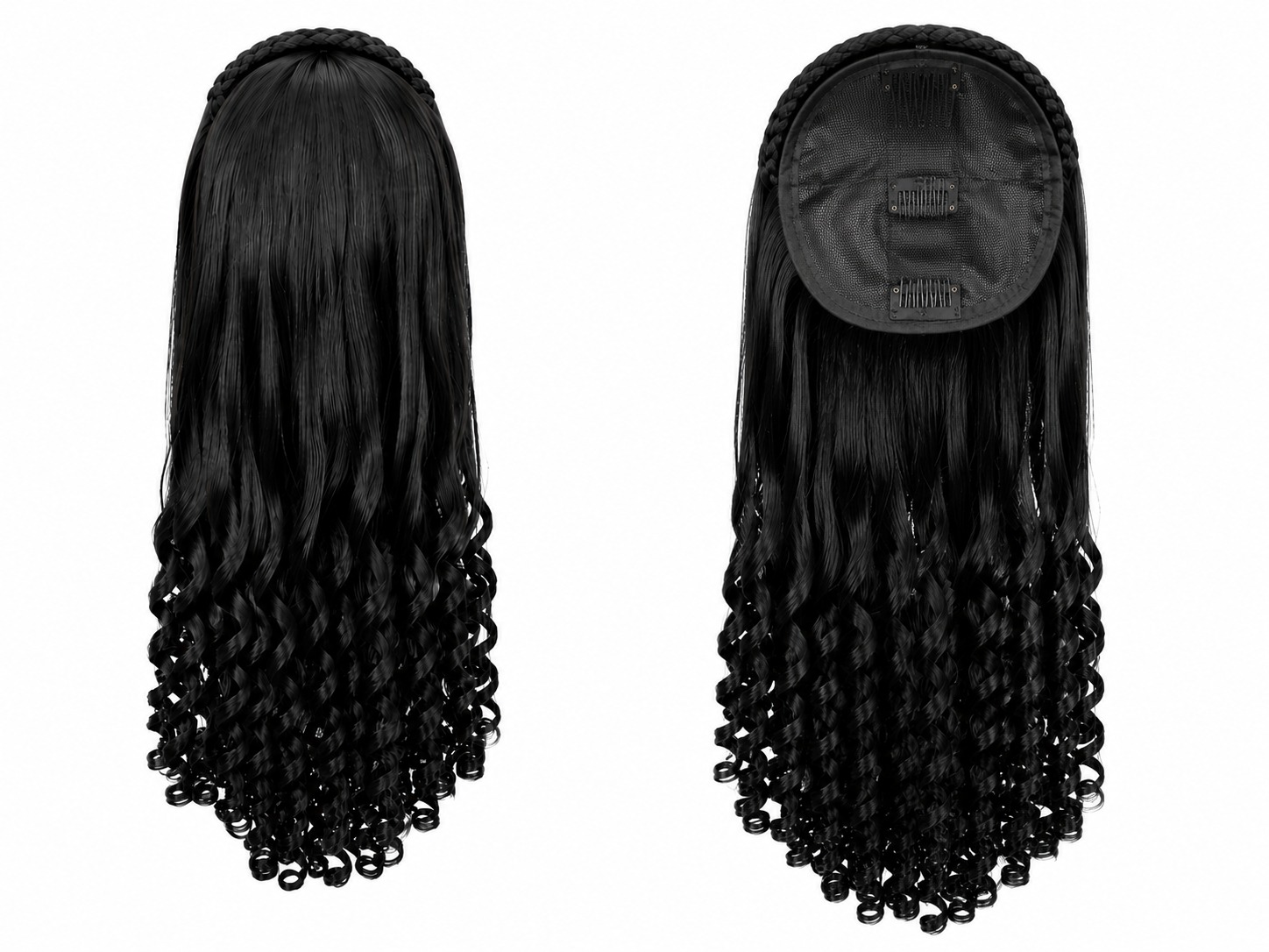 Natural Black Curly Hair Topper with Braided Headband - Image 2