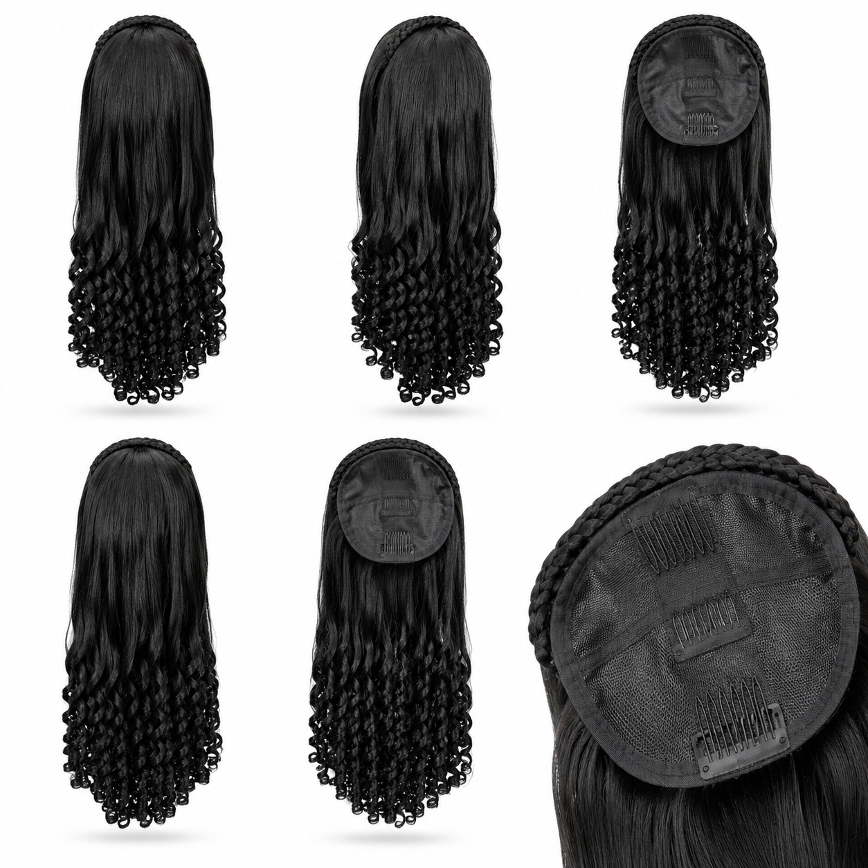 Natural Black Curly Hair Topper with Braided Headband - Image 3