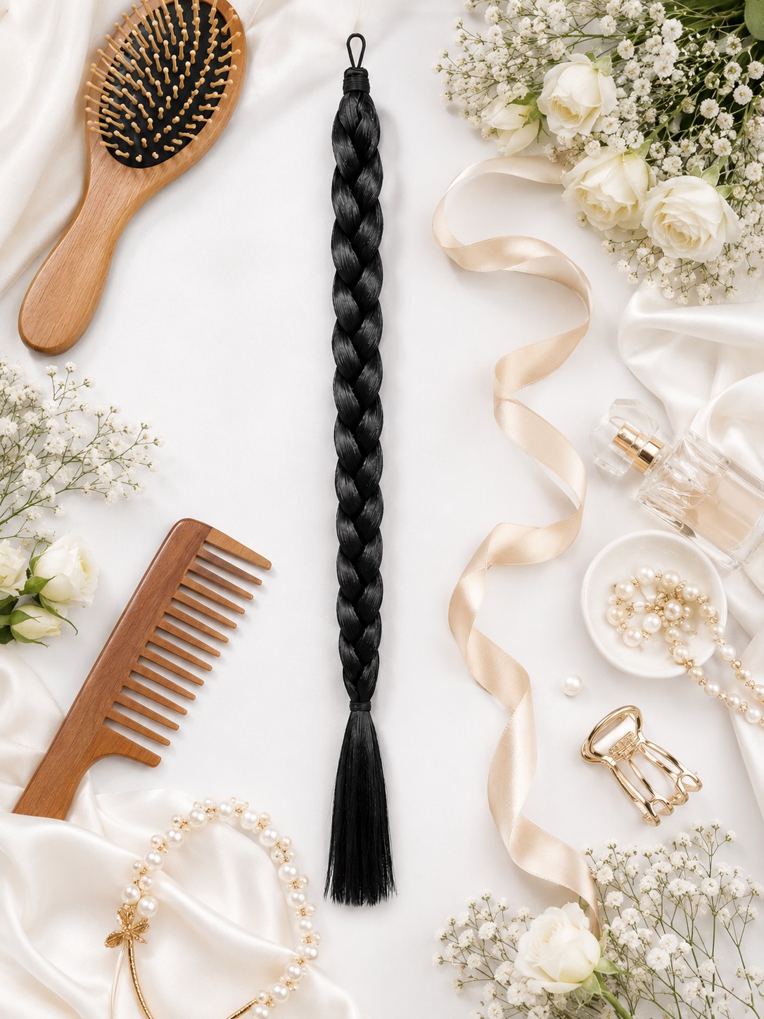 Natural Black Clip-In Braided Hair Extension for women with a realistic finish and secure clip attachment.