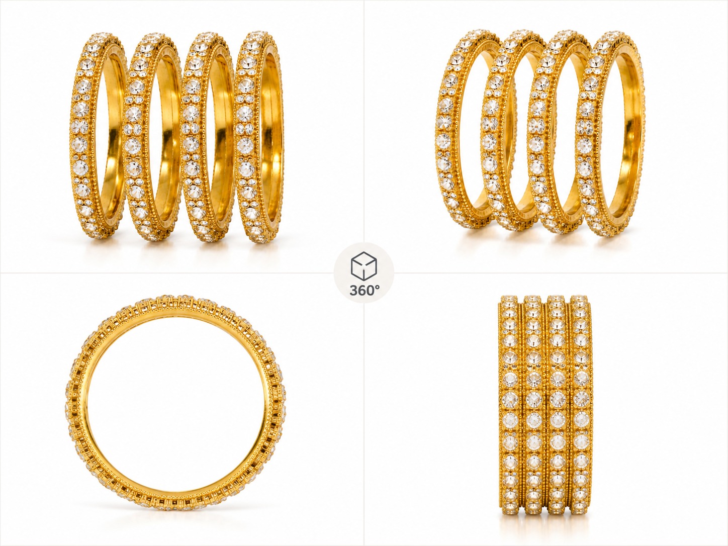 Royal Radiance Gold Crystal Bangles Set - Image 3