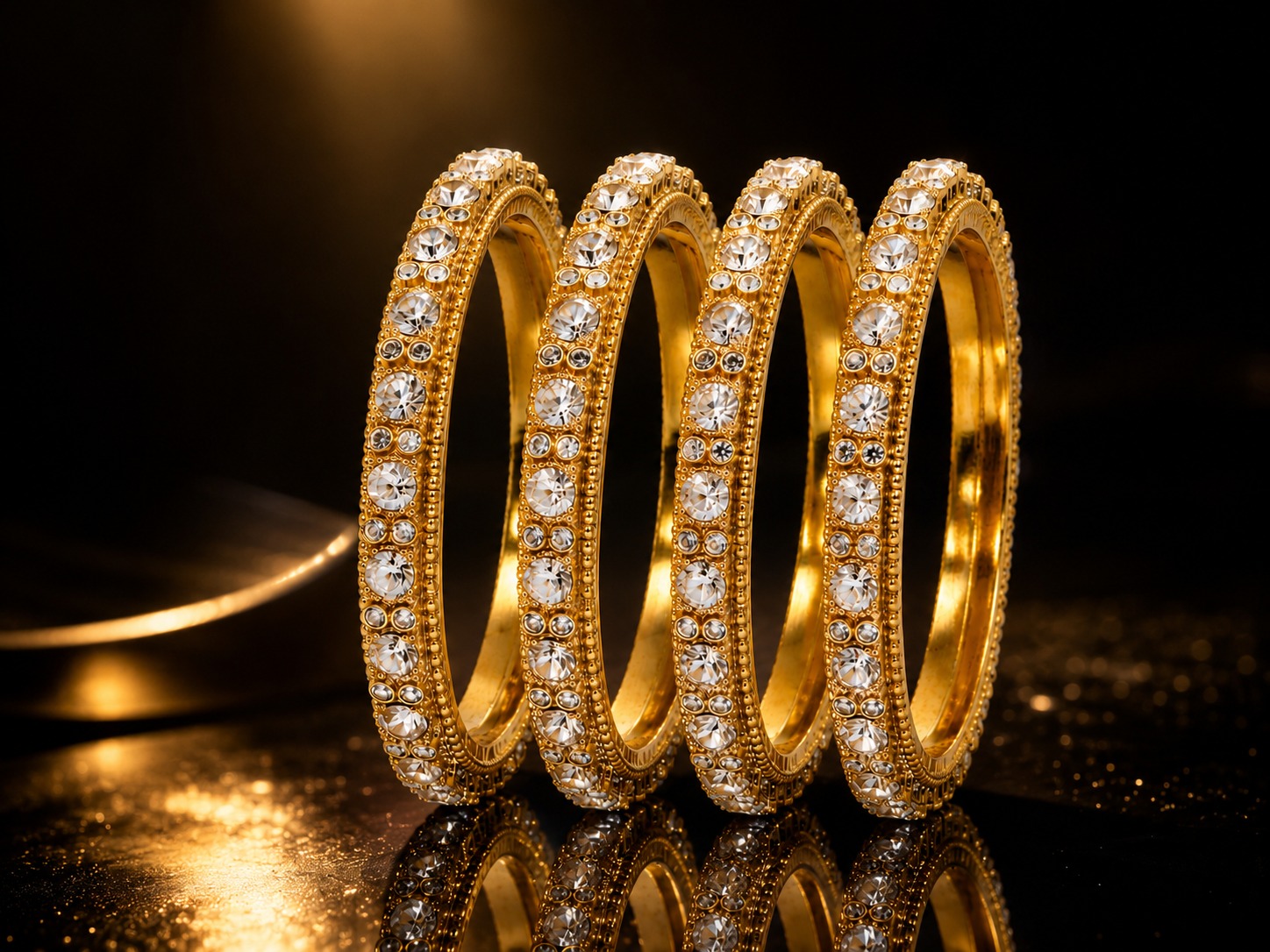 Royal Radiance Gold Crystal Bangles Set - Image 2