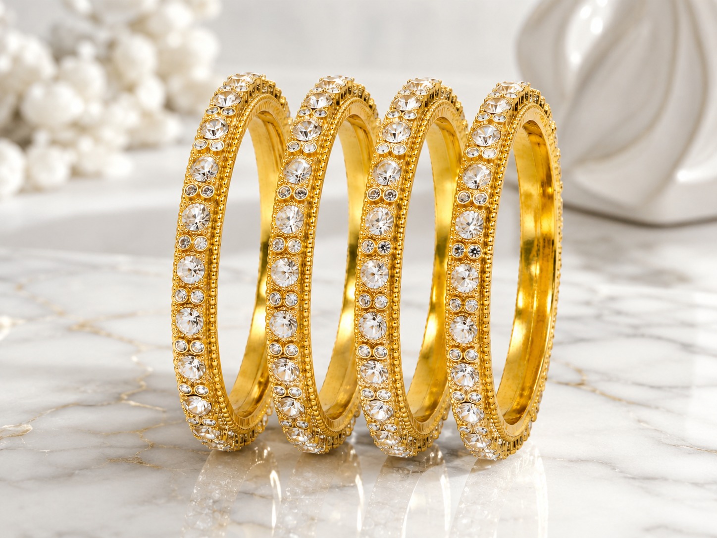 Royal Radiance Gold Crystal Bangles Set for Women